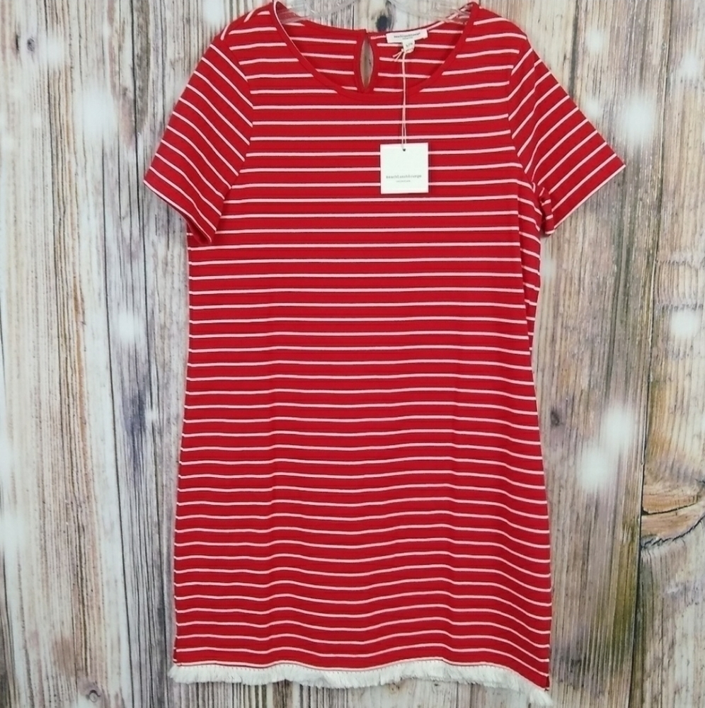 𝅺Beachlunchlounge Fringe Shift Dress Keyhole Back Size Large NWT
